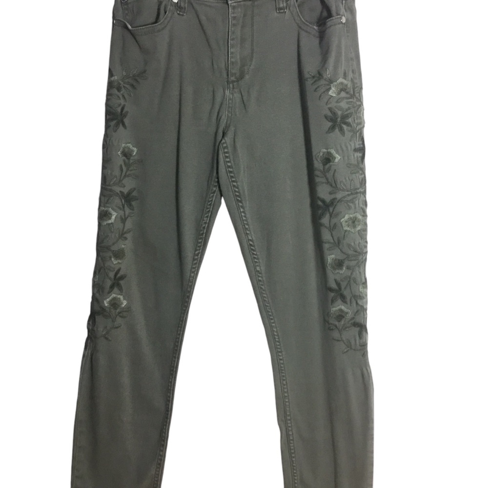 Seven7 Embroidered Skinny Jeans Olive Green Floral High Rise Women’s Size 12 - Picture 4 of 9